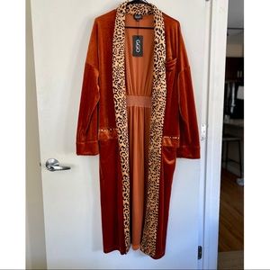Rust Velvet Duster Cardigan w/ Animal Print